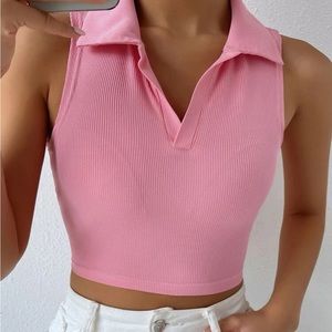 Pink collared golf cropped tank top